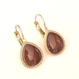 Brown bead and gold teardrop earrings
